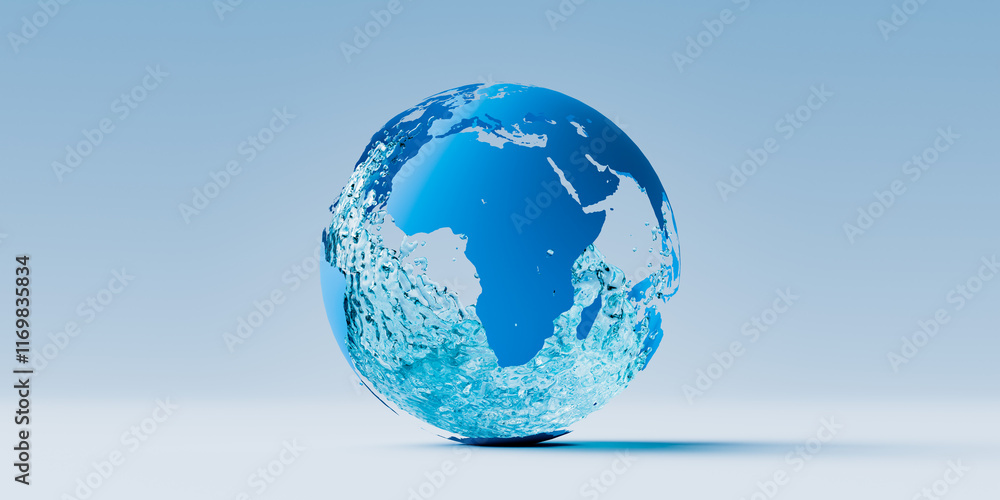 Poster world water day concept background with water in the shape of the earth. 3d rendering
