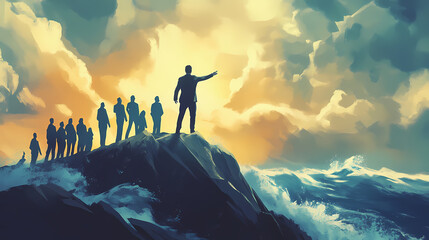 Inspiring leader, guiding with vision, empowering others demonstrates how true leadership uplifts and inspires those around them. Ethersea. Illustration