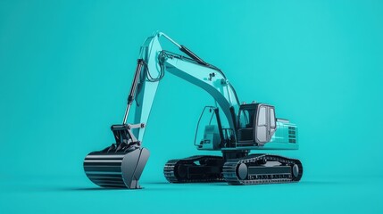 Fototapeta premium Teal excavator on teal background.