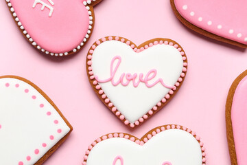Heart shaped cookies on pink background. Valentine's day celebration