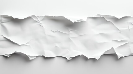 A close-up of a piece of white paper with a torn edge, crumpled and textured, against a plain white background.