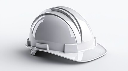 Fototapeta premium White safety helmet, angled perspective, bold contrast and shadows, realistic detailing, isolated on white background