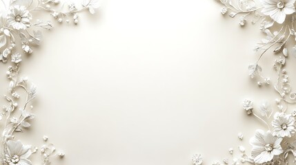 Obraz premium Elegant white floral border design on cream background