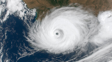 Hurricane Patricia: Satellite view of a powerful hurricane swirling over the ocean. A mesmerizing image capturing the raw power and destructive beauty of nature's fury. 