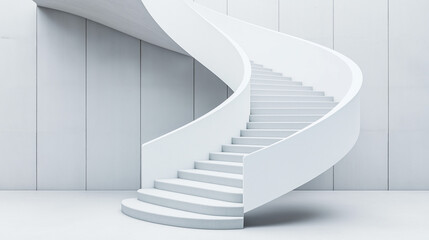 Fototapeta premium Modern Minimalist Spiral Staircase: A sleek and contemporary spiral staircase graces a pristine white interior. The flowing lines and minimalist design create a sense of elegance and sophistication.