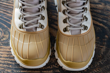 high Men's waterproof HUNTER Urban Explorer boots with rubber inserts. Close-up.