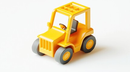 Naklejka premium Yellow toy forklift on white background.