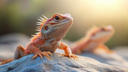 Obraz premium Reptiles Resting on Sun-Drenched Rocks in Jungle
