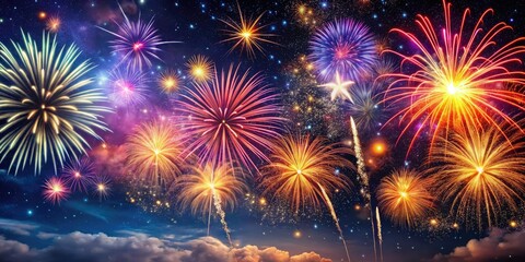 Capture vibrant fireworks exploding against a stunning night sky: breathtaking color and light.