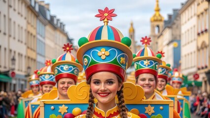 Festive Whit Monday Parade Features Colorful Costumes and Lively Celebration in the Streets. Generative AI