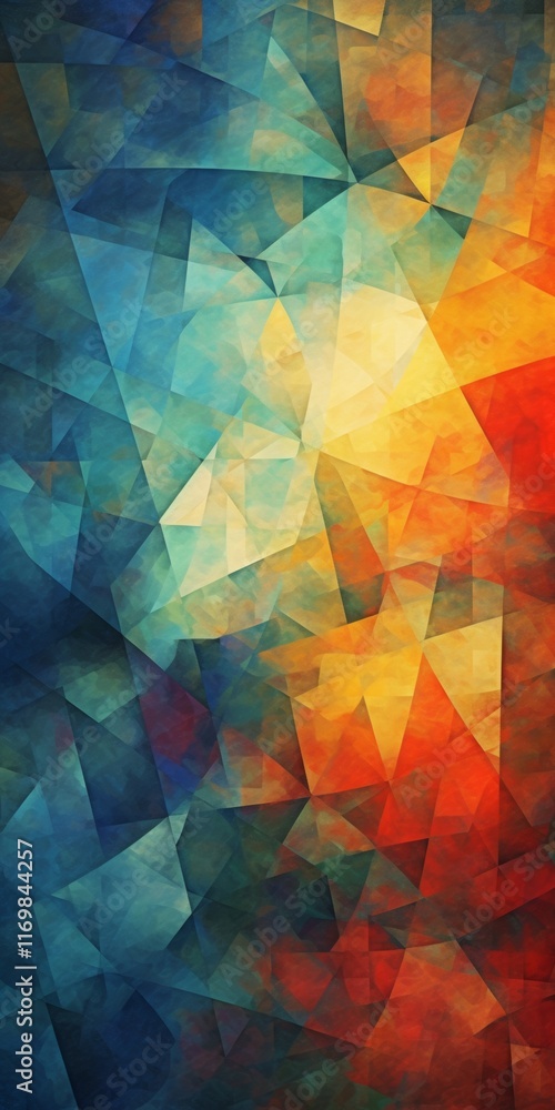 Poster abstract polygonal art with a blend of cool and warm tones. perfect for modern design projects.