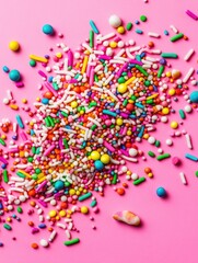 Fototapeta premium Pile of brightly colored sprinkles for cake decoration or sweet treat garnish.