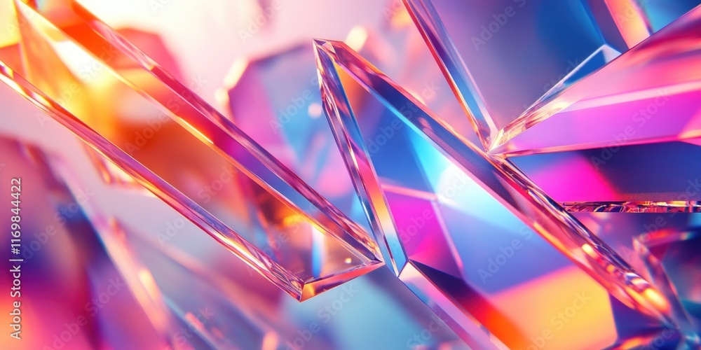 Poster colorful image of glass shards with a rainbow of colors. the image is abstract and has a modern, fut