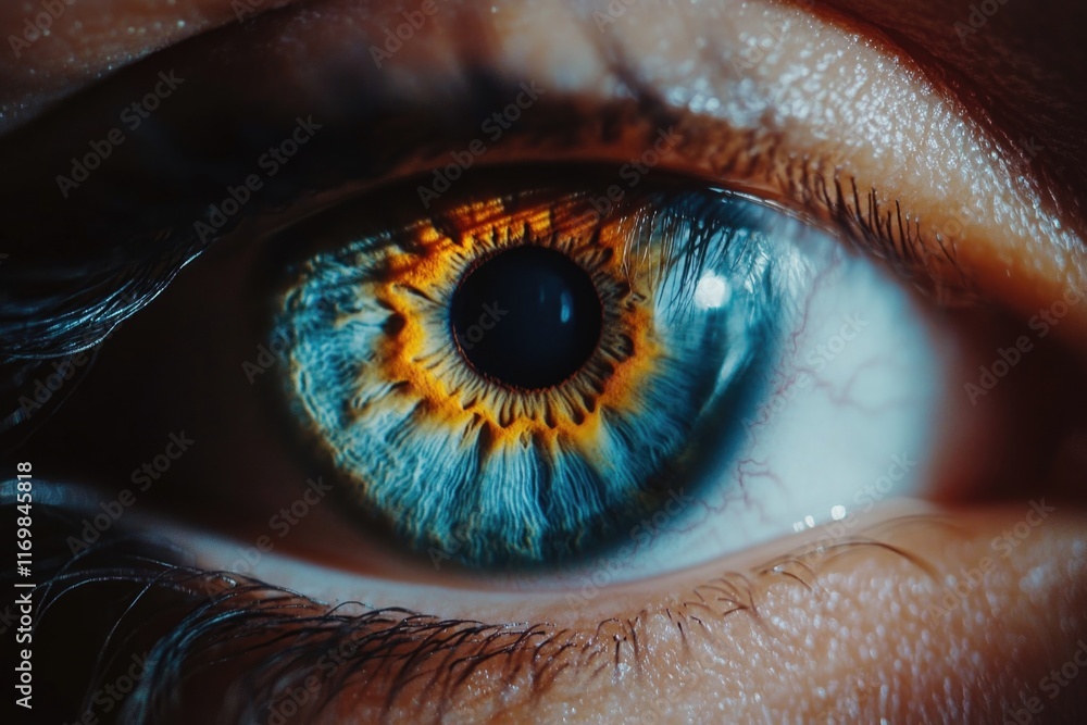 Poster the eye's iris and pupil are in sharp focus, with the surrounding area blurred for a shallow depth o