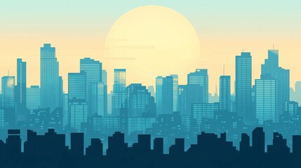 Naklejka premium Abstract City Skyline at Sunrise with Haze