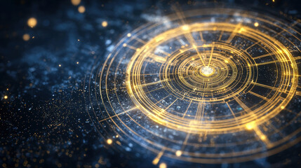 Obraz premium Golden electronic circuit design with glowing abstract patterns