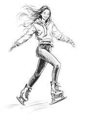 Fototapeta premium Beautiful female skating on ice surface.