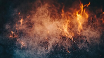 Fototapeta premium Close-Up of Fire and Smoke in Burnt Forest Area