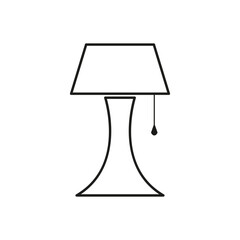 Table lamp icon. Black line symbol. Home lighting graphic. Minimal vector element.