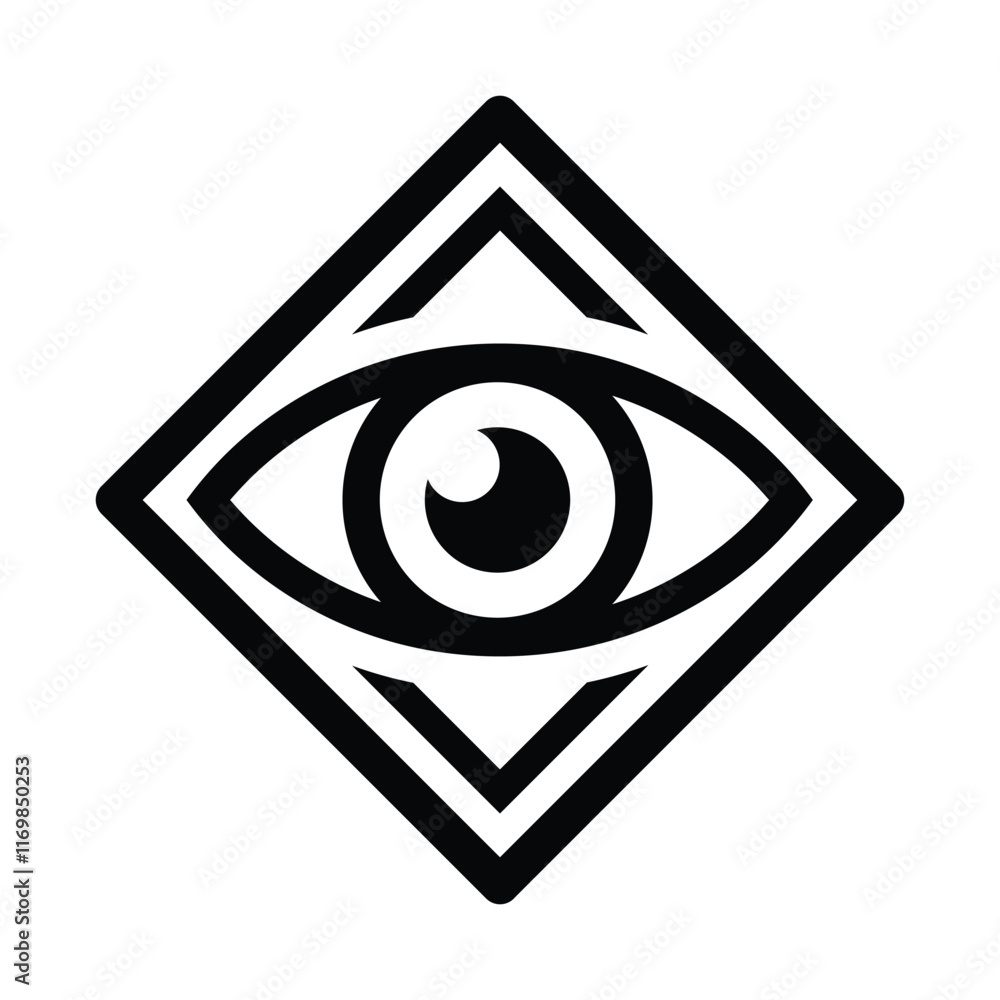 Poster the image shows a flat logo design of an eye shape inside a square diamond shape that looks clean an