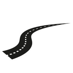 Fototapeta premium Curved road icon. Black highway design. Dashed lane marking. Simple vector illustration.
