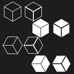 Geometric cube icons. Isometric vector shapes. Black and white design. Bold minimalistic concept.