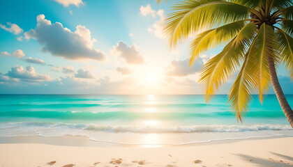 Tropical Beach Sunset, Palm Tree, Ocean