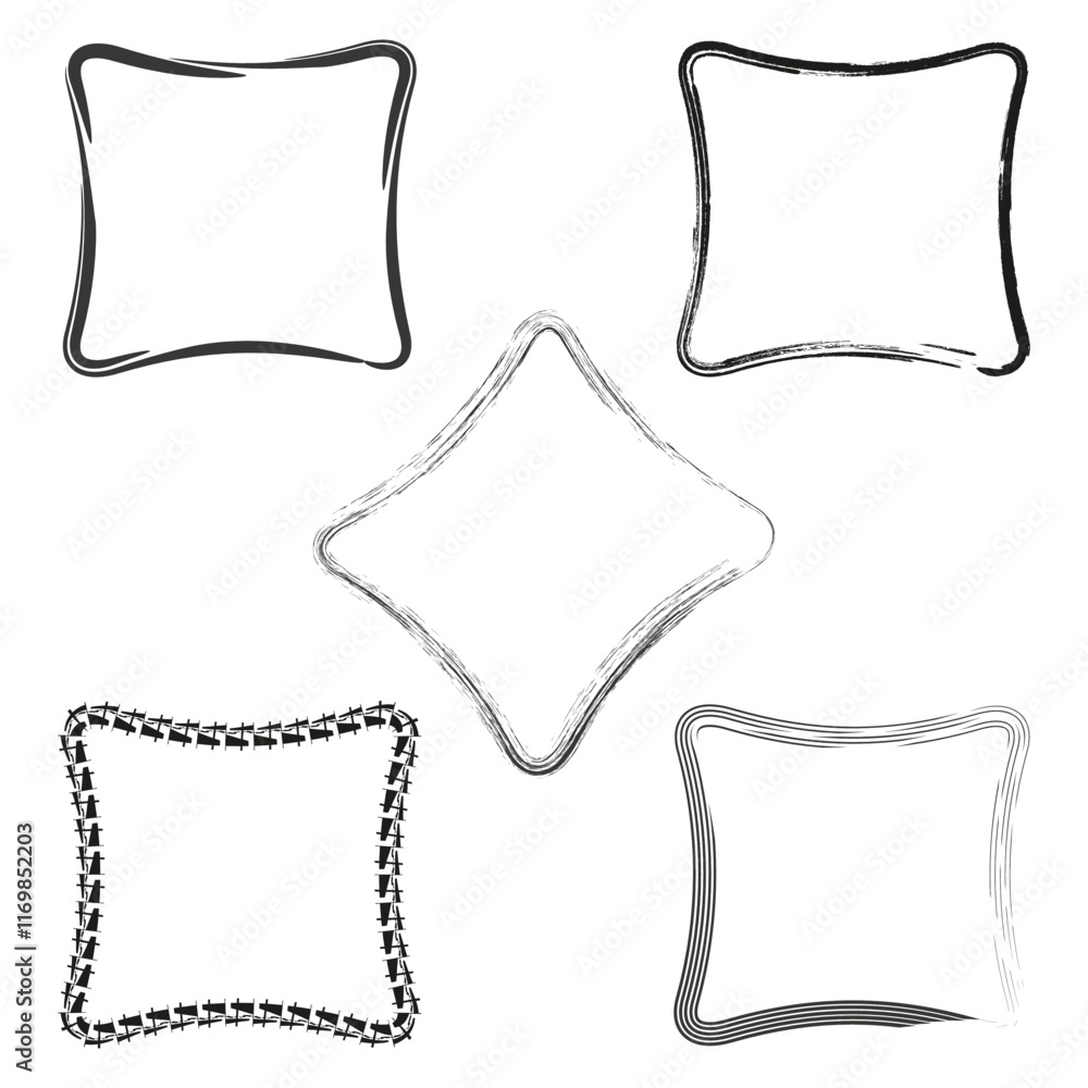 Poster distorted frame shapes. abstract border designs. black thin outline. geometric vector elements.