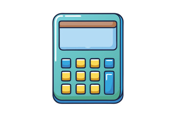 Colorful cartoon calculator icon featuring vibrant buttons and a digital screen, isolated on white background, perfect for educational concepts