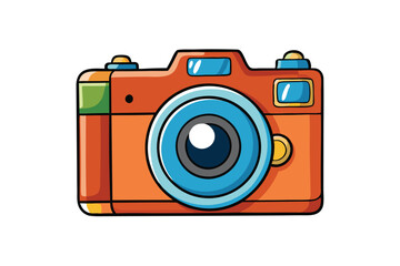 Colorful cartoon camera icon with vibrant design elements isolated on white background, perfect for educational or playful creative projects