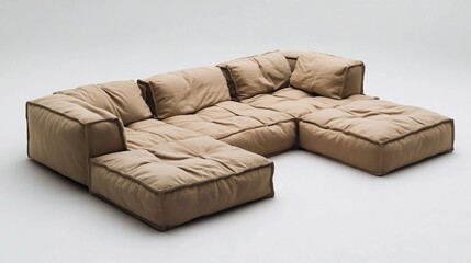 Fototapeta premium Beige Modular Sofa: A Comfortable and Stylish Seating Arrangement