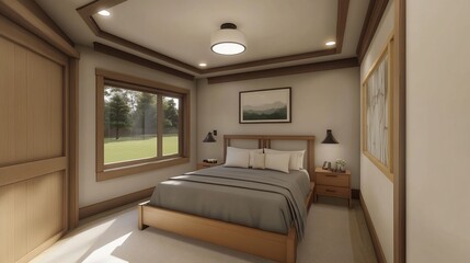 Fototapeta premium Modern Bedroom Design: Tranquil Retreat with Natural Light