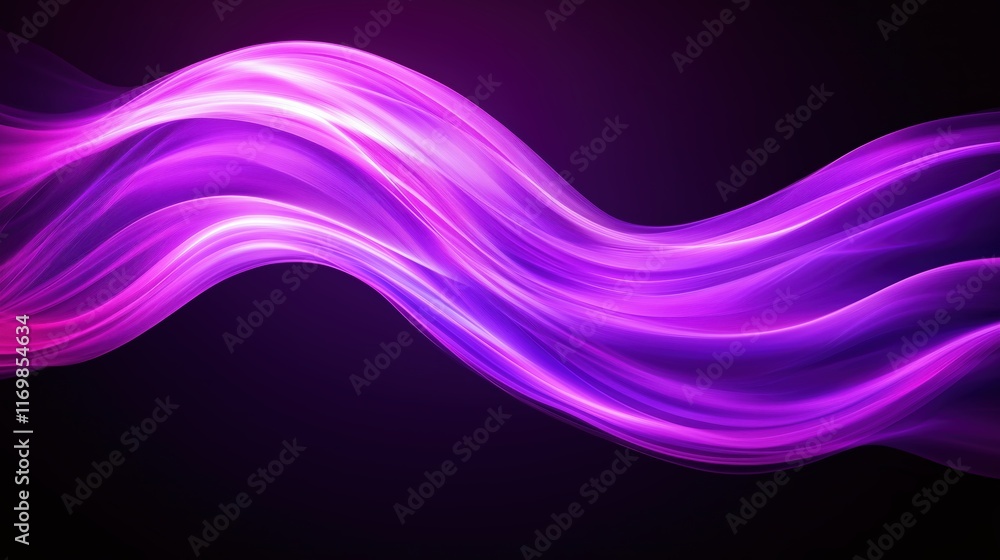 Poster flowing 3d purple and violet neon light rays and waves abstract background perfect for modern design