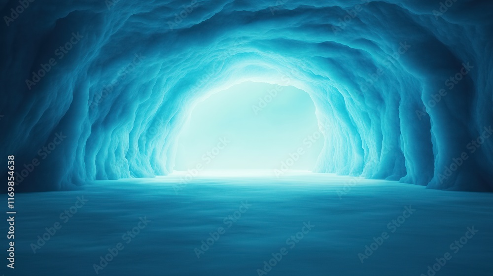 Poster 3d rendered cave with blue and turquoise undulating surf capturing ethereal and tranquil atmosphere 