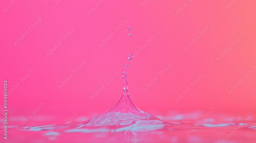 Poster colorful paint drops splashing in water creating dynamic fluid art with vibrant pink background for 