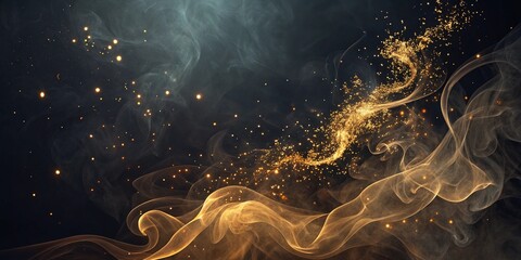 Smoke with red flashes on an empty dark background. Space for copy. Abstract background.