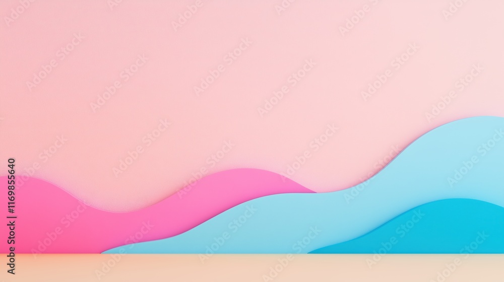 Poster Abstract 3D Render Featuring Trendy Organic Undulating Forms in Pink and Blue, Modern Design with a Minimalist Aesthetic and Smooth Lines for Stylish Backgrounds and Creative Concepts