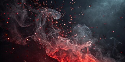 Smoke with red flashes on an empty dark background. Space for copy. Abstract background.