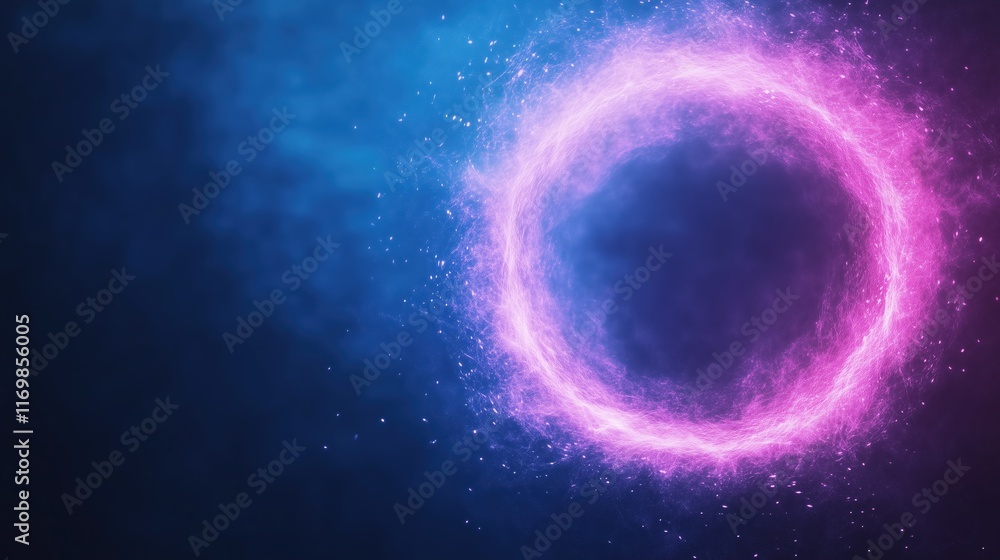 Poster abstract blue and pink light ring with sparkling energy effect and dynamic looping background for co