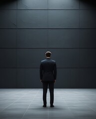 Obraz premium solitary businessman standing in modern minimalist space powerful symbolism of leadership focus determination and solitude representing inner strength professional growth and ambition in business
