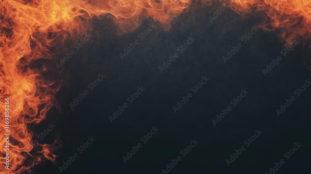 Poster fiery orange energy frame with abstract flame animation effect on dark background for dynamic design
