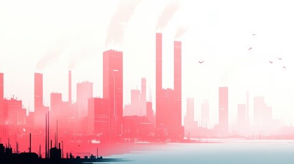 Fototapeta premium Minimalist Industrial Area with Emissions and Red Hues