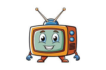 Cute vintage TV cartoon icon with happy face and fun design, representing media, nostalgia, and entertainment themes