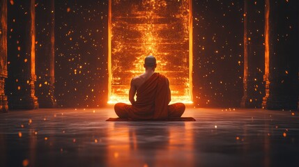 A male is practicing meditation