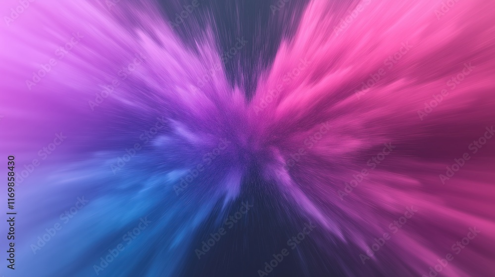 Poster vivid 3d particle explosion in dynamic burst of blue and pink on black background for modern abstrac