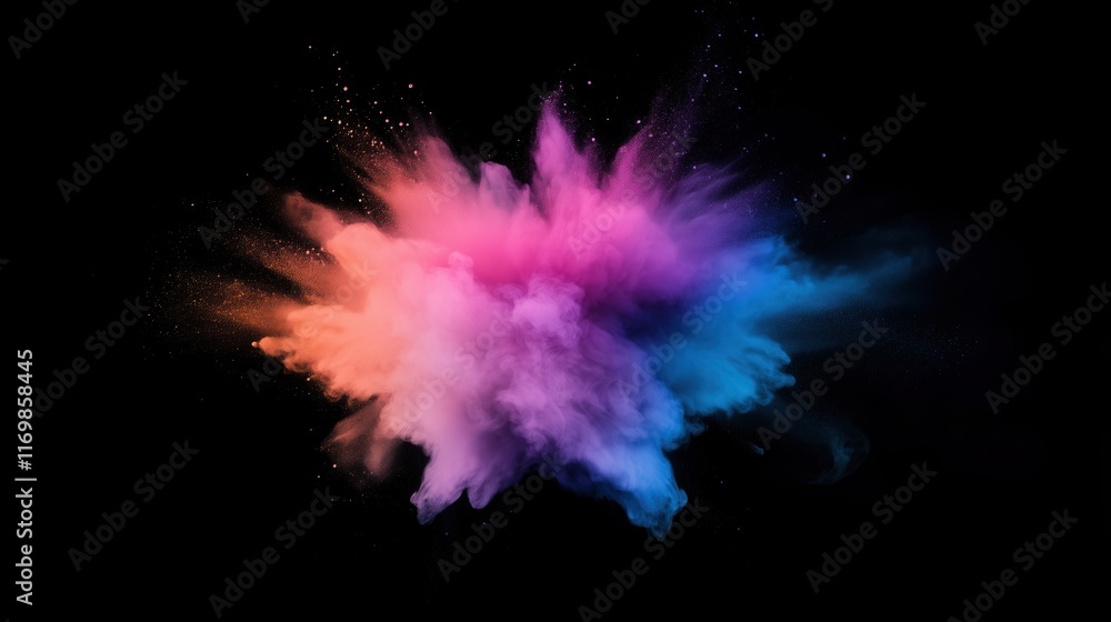 Aufkleber energetic 3d particle explosion in vibrant colors on black background for dynamic visual impact in d