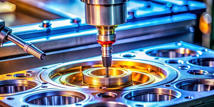 Precision Automotive Part Measurement: Close-up of CMM Machine Inspecting Aluminum Component