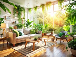 Fototapeta premium Scandinavian Living Room Double Exposure: Light and Cozy Interior Design