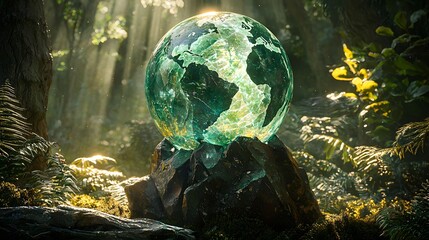 Eco-Friendly Art Installation Showcasing a Glowing Earth Enchanted Forest Digital Artwork Natural Environment Wide-Angle Perspective