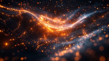 Obraz premium Glowing particles form abstract wave patterns